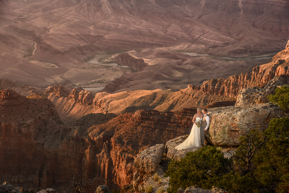 epic grand canyon wedding couple sunset river elopement