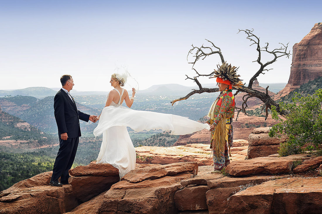 sacred native american wedding elopement ceremony with Uqualla in Sedona, Arizona
