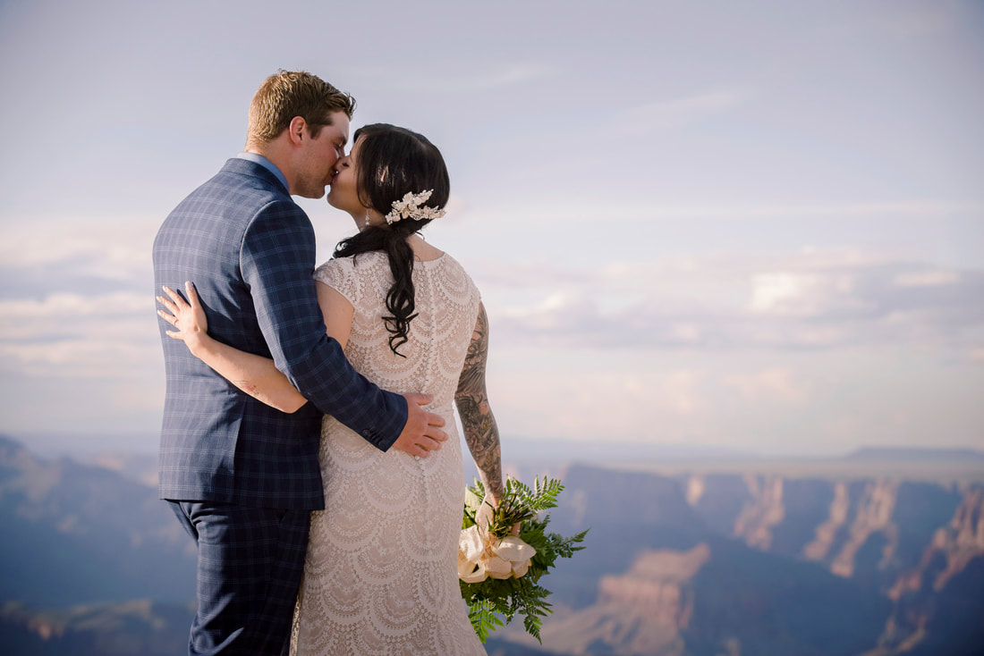 grand canyon adventure elopement wedding couple kissing canada